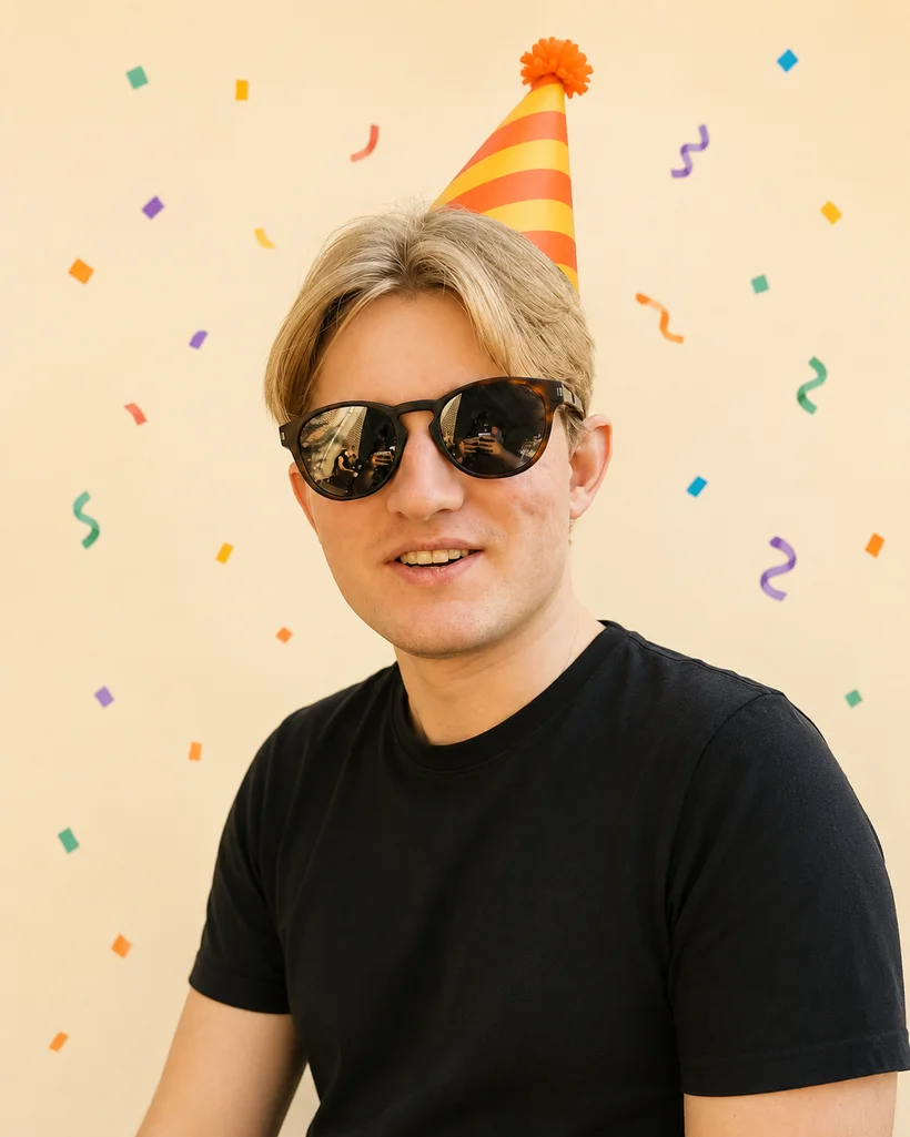 Torstein, founder of StudyQuest, wearing a party hat